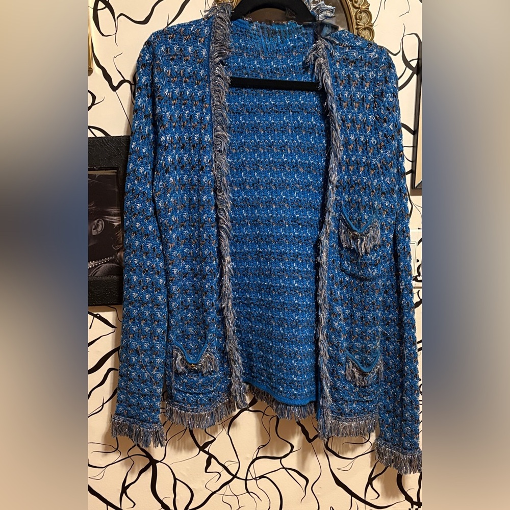 Blue Tweed Fringe Cardigan VINTAGE